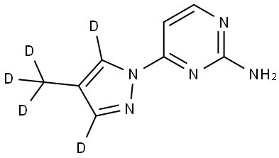 4-(4-(methyl-d3)-1H-pyrazol-1-yl-3,5-d2)pyrimidin-2-amine 结构式
