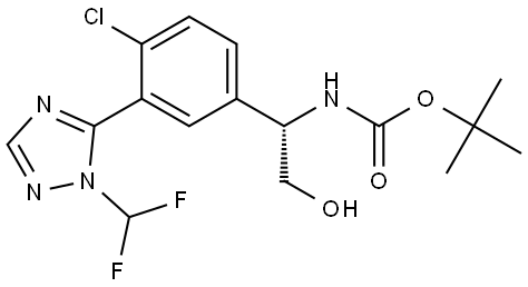 tert-butyl (S)-(1-(4-chloro-3-(1-(difluoromethyl)-1H-1,2,4-triazol-5-yl)phenyl)-2-hydroxyethyl)carbamate 结构式