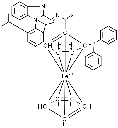 (2R)-1-[(1R)-1-[(E)-[[1-[2,6-双(1-甲基乙基)苯基]-1H-苯并咪唑-2-基]亚甲基]氨基]乙基]-2-(二苯基膦基)二茂铁 结构式