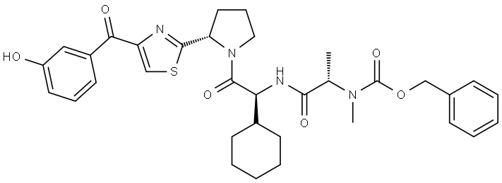 ((S)-1-(((S)-1-环己基-2-((S)-2-(4-(3-羟基苯甲酰基)噻唑-2-基)吡咯烷-1-基)-2-氧代乙基)氨基)-1-氧代丙烷-2-基)(甲基)氨基甲酸苄酯 结构式