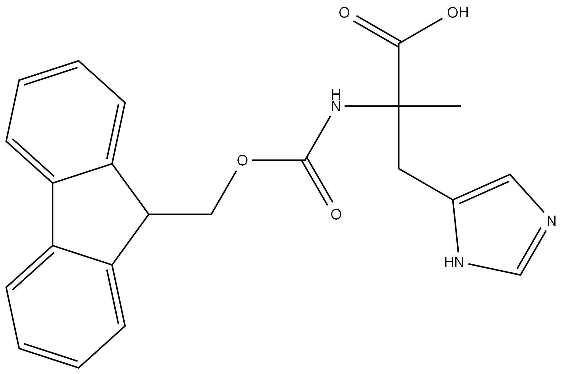2-((((9H-fluoren-9-yl)methoxy)carbonyl)amino)-3-(1H-imidazol-4-yl)-2-methylpropanoic acid 结构式