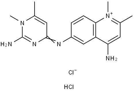 4-amino-6-(2-amino-1,6-dimethyl-4-pyrimidinioamino)-1,2-dimethylquinolinium dichloride 结构式