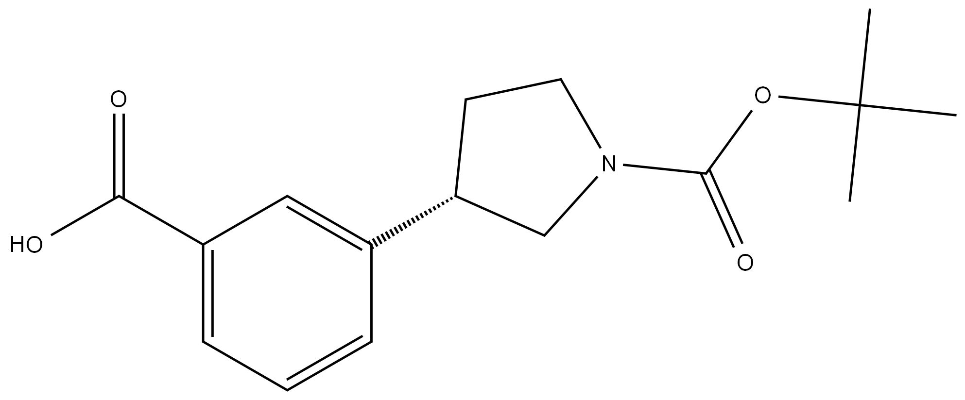 1-Pyrrolidinecarboxylic acid, 3-(3-carboxyphenyl)-, 1-(1,1-dimethylethyl) ester, (3S)- 结构式