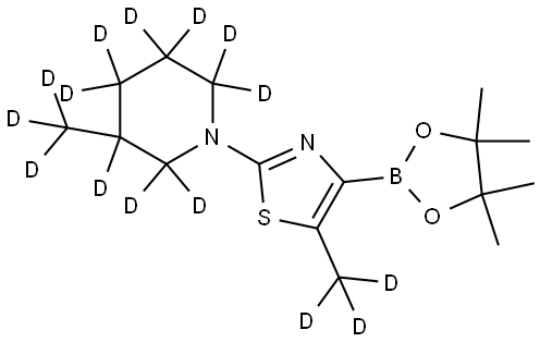 5-(methyl-d3)-2-(3-(methyl-d3)piperidin-1-yl-2,2,3,4,4,5,5,6,6-d9)-4-(4,4,5,5-tetramethyl-1,3,2-dioxaborolan-2-yl)thiazole 结构式