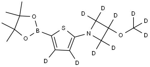 3-(methoxy-d3)-1-(5-(4,4,5,5-tetramethyl-1,3,2-dioxaborolan-2-yl)thiophen-2-yl-3,4-d2)azetidine-2,2,3,4,4-d5 结构式