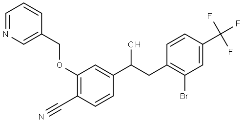 4-(2-(2-bromo-4-(trifluoromethyl)phenyl)-1-hydroxyethyl)-2-(pyridin-3-ylmethoxy)benzonitrile 结构式