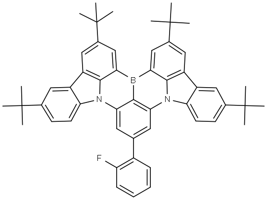 Indolo[3,2,1-de]indolo[3',2',1':8,1][1,4]benzazaborino[2,3,4-kl]phenazaborine, 2,5,15,18-tetrakis(1,1-dimethylethyl)-10-(2-fluorophenyl)- 结构式