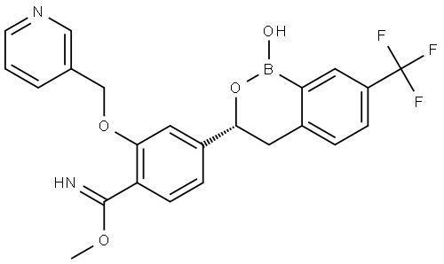 methyl (R)-4-(1-hydroxy-7-(trifluoromethyl)-3,4-dihydro-1H-benzo[c][1,2]oxaborinin-3-yl)-2-(pyridin-3-ylmethoxy)benzimidate 结构式