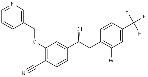 (R)-4-(2-(2-bromo-4-(trifluoromethyl)phenyl)-1-hydroxyethyl)-2-(pyridin-3-ylmethoxy)benzonitrile 结构式