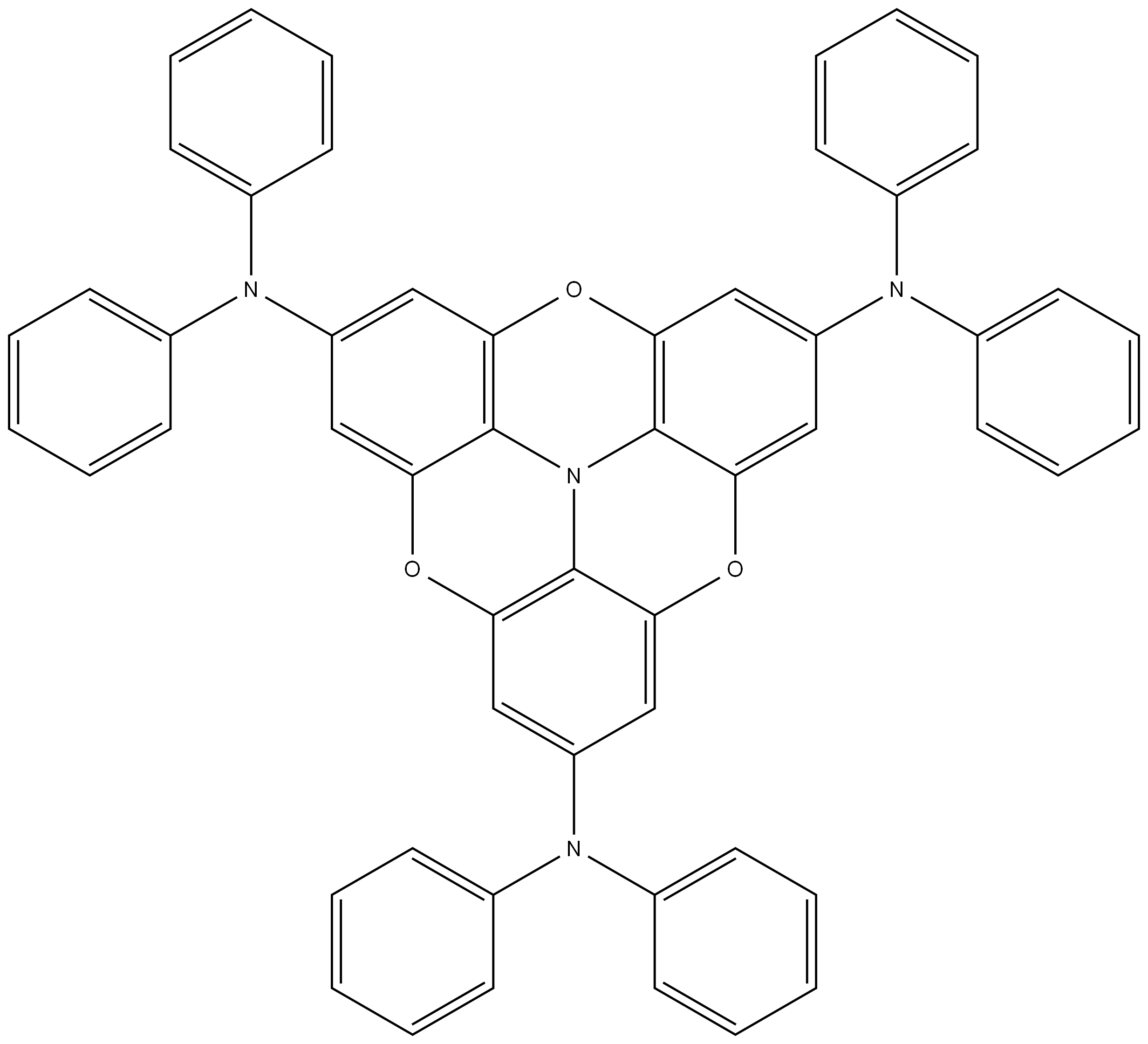 N2,N2,N6,N6,N10,N10-HEXAPHENYL-4,8,12-TRIOXA-3A2-AZADIBENZO[CD,MN]PYRENE-2,6,10-TRIAMINE 结构式