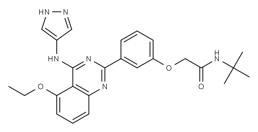 N-tert-butyl-2-[3-[5-ethoxy-4-(1H-pyrazol-4-ylamino)quinazolin-2-yl]phenoxy]acetamide 结构式