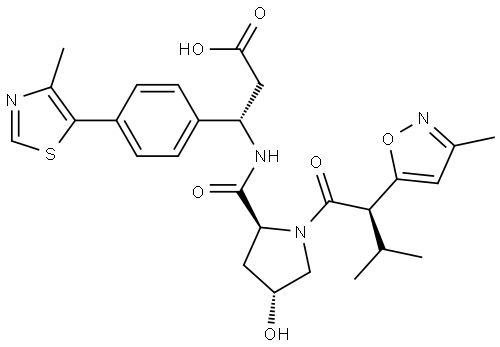 (S)-3-((2S,4R)-4-羟基-1-((R)-3-甲基-2-(3-甲基异恶唑-5-基)丁酰基)吡咯烷-2-甲酰胺)-3-(4-(4-甲基噻唑-5-基)苯基)丙酸 结构式