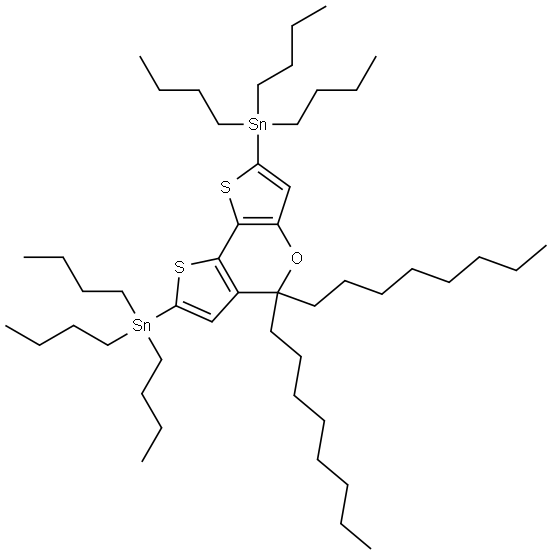 5,5-二辛基-5H-二噻吩并[3,2-B:2,3-D]吡喃-2,7-二基)双(三丁基锡烷) 结构式