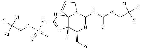 2,2,2-trichloroethyl ((3aS,4R,10aR)-4-(bromomethyl)-6-(((2,2,2-trichloroethoxy)carbonyl)imino)-3a,4,5,6-tetrahydro-1H,8H-pyrrolo[1,2-c]purin-2(3H)-ylidene)sulfamate 结构式