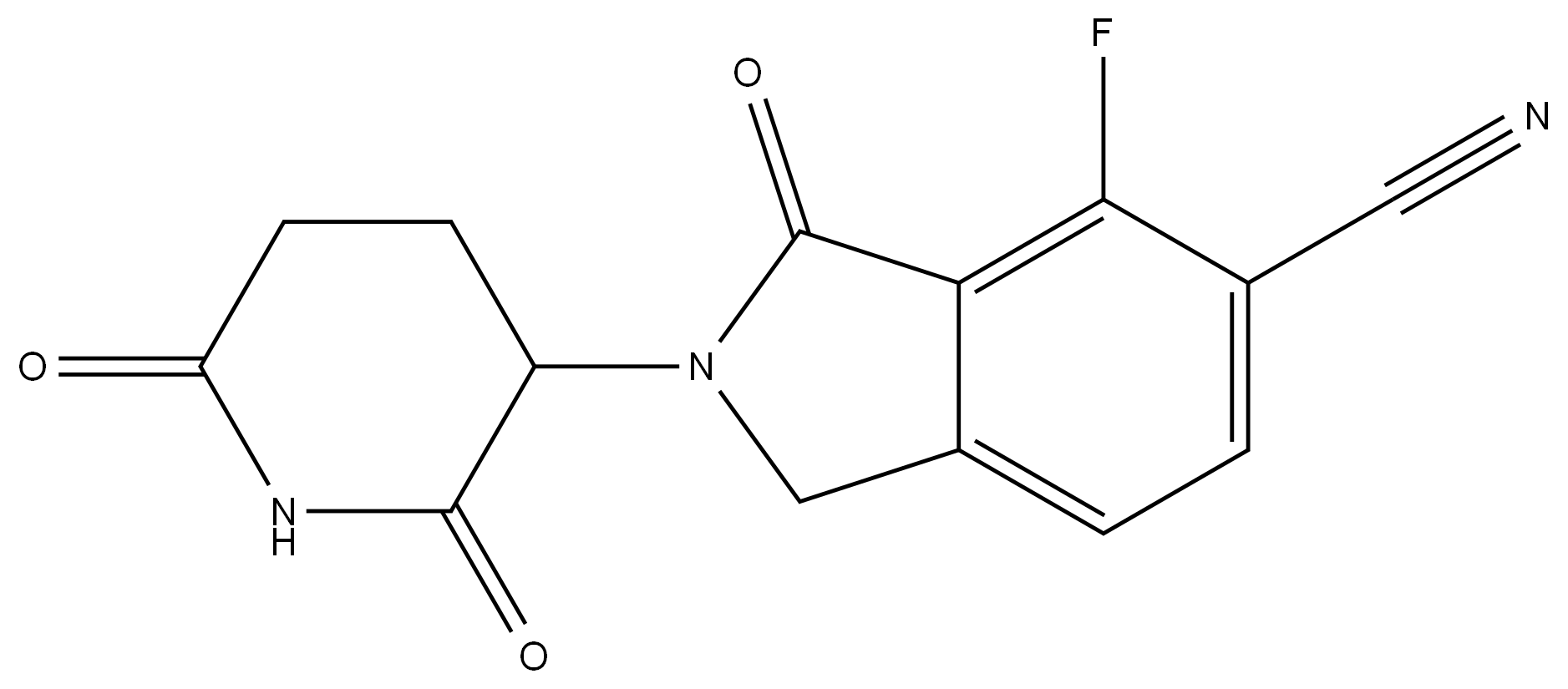 2-(2,6-dioxopiperidin-3-yl)-4-fluoro-3-oxoisoindoline-5-carbonitrile 结构式