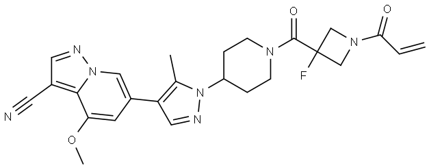 6-(1-(1-(1-丙烯酰基-3-氟氮杂环丁烷-3-羰基)哌啶-4-基)-5-甲基-1H-吡唑-4-基)-4-甲氧基吡唑并[1,5-A ]吡啶-3-甲腈 结构式