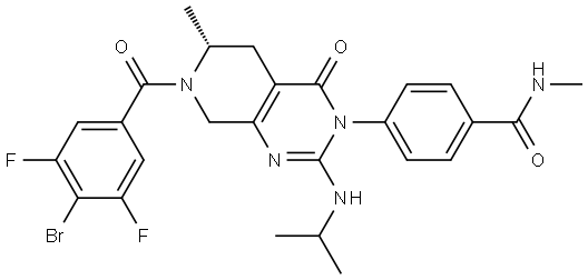 (R)-4-(7-(4-bromo-3,5-difluorobenzoyl)-2-(isopropylamino)-6-methyl-4-oxo-5,6,7,8-tetrahydropyrido[3,4-d]pyrimidin-3(4H)-yl)-N-methylbenzamide 结构式