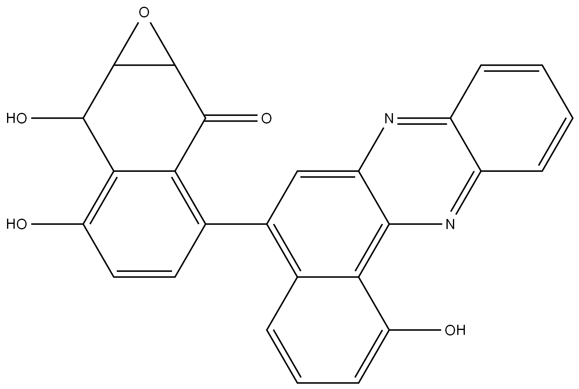 1(2H)-Naphthalenone, 2,3-epoxy-3,4-dihydro-4,5-dihydroxy-8-(1-hydroxybenzo[a]phenazin-6-yl)- 结构式