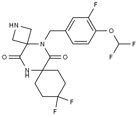 5-(4-(difluoromethoxy)-3-fluorobenzyl)-10,10-difluoro-2,5,13-triazadispiro[3.2.57.24]tetradecane-6,14-dione 结构式