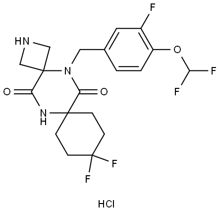 5-(4-(difluoromethoxy)-3-fluorobenzyl)-10,10-difluoro-2,5,13-triazadispiro[3.2.57.24]tetradecane-6,14-dione hydrochloride 结构式