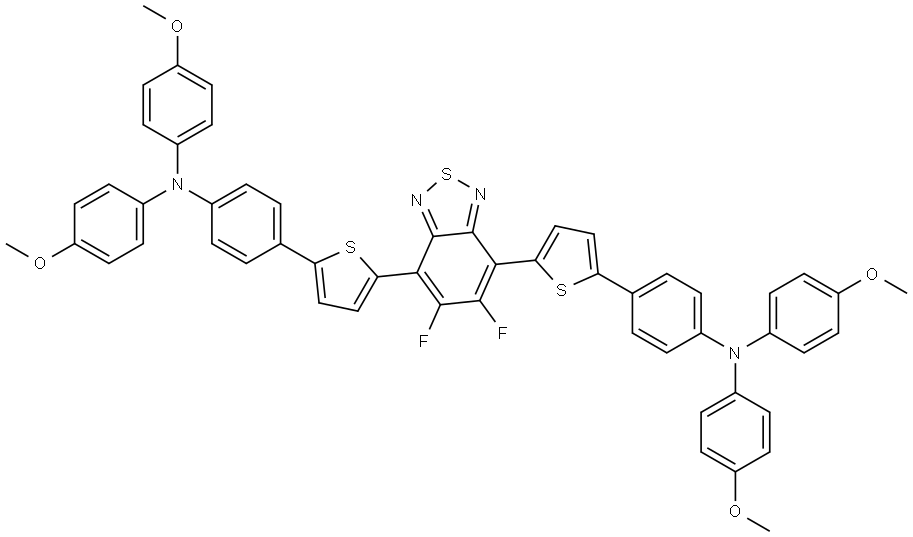 4,4'-((5,6-DIFLUOROBENZO[C][1,2,5]THIADIAZOLE-4,7-DIYL)BIS(THIOPHENE-5,2-DIYL))BIS(N,N-BIS(4-METHOXYPHENYL)ANILINE) 结构式