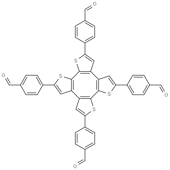 4,4',4'',4'''-(环辛并[1,2-B:4,3-B':5,6-B'':8,7-B''']四噻吩-2,5,8,11-四基)四苯甲醛 结构式