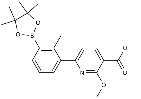 2-甲氧基-6-(2-甲基-3-(4,4,5,5-四甲基-1,3,2-二氧杂硼烷-2-基)苯基)烟酸甲酯 结构式