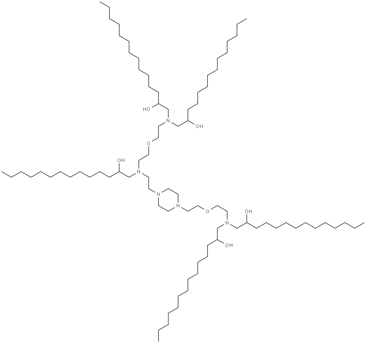 1,1′-[[2-[2-[4-[2-[[2-[2-[双(2-羟基十四烷基)氨基]乙氧基]乙基](2-羟基十四烷基)氨基]乙基]-1-哌嗪基]乙氧基]乙基]亚氨基]双[2-十四烷醇 结构式