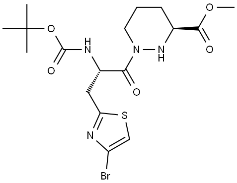 (S)-1-((S)-3-(4-溴噻唑-2-基)-2-((叔丁氧基羰基)氨基)丙酰基)六氢哒嗪-3-甲酸甲酯 结构式