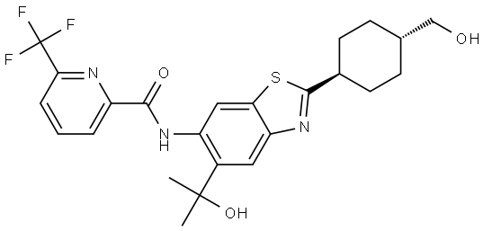 N-(2-(trans-4-(Hydroxymethyl)cyclohexyl)-5-(2-hydroxypropan-2-yl)benzo[d]thiazol-6-yl)-6-(trifluoromethyl)picolinamide 结构式