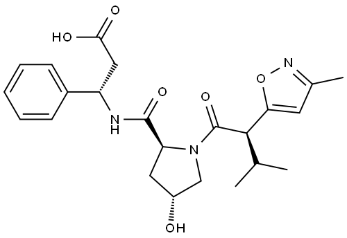 (S)-3-((2S,4R)-4-羟基-1-((R)-3-甲基-2-(3-甲基异恶唑-5-基)丁酰基)吡咯烷-2-甲酰胺基)-3-苯基丙酸 结构式