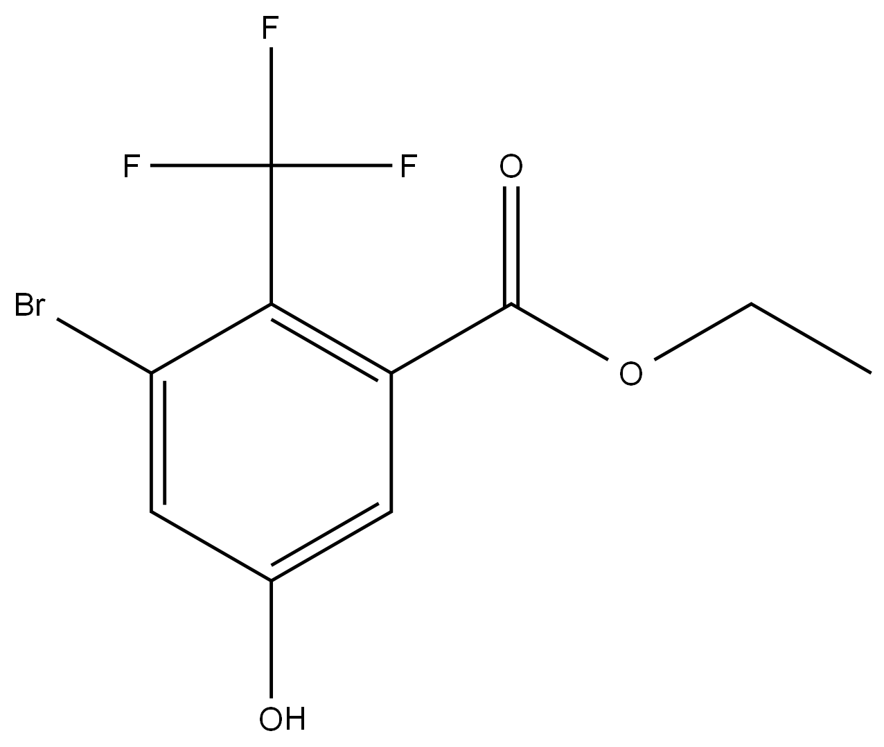 Ethyl 3-bromo-5-hydroxy-2-(trifluoromethyl)benzoate 结构式