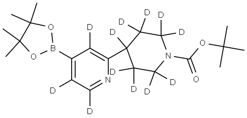 tert-butyl 4-(4-(4,4,5,5-tetramethyl-1,3,2-dioxaborolan-2-yl)pyridin-2-yl-3,5,6-d3)piperidine-1-carboxylate-2,2,3,3,4,5,5,6,6-d9 结构式