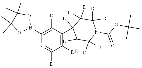 tert-butyl 4-(2-(4,4,5,5-tetramethyl-1,3,2-dioxaborolan-2-yl)pyridin-4-yl-3,5,6-d3)piperidine-1-carboxylate-2,2,3,3,4,5,5,6,6-d9 结构式