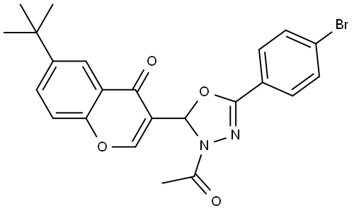 3-(3-acetyl-5-(4-bromophenyl)-2,3-dihydro-1,3,4-oxadiazol-2-yl)-6-(tert-butyl)-4H-chromen-4-one 结构式