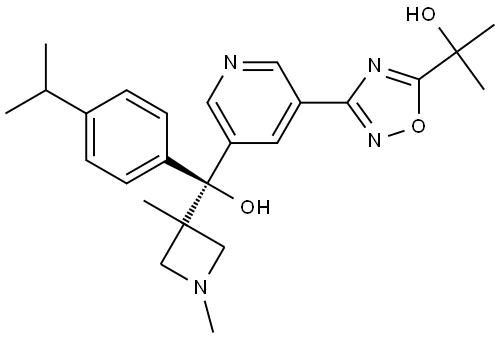 3-Pyridinemethanol, α-(1,3-dimethyl-3-azetidinyl)-5-[5-(1-hydroxy-1-methylethyl)-1,2,4-oxadiazol-3-yl]-α-[4-(1-methylethyl)phenyl]-, (αR)- 结构式