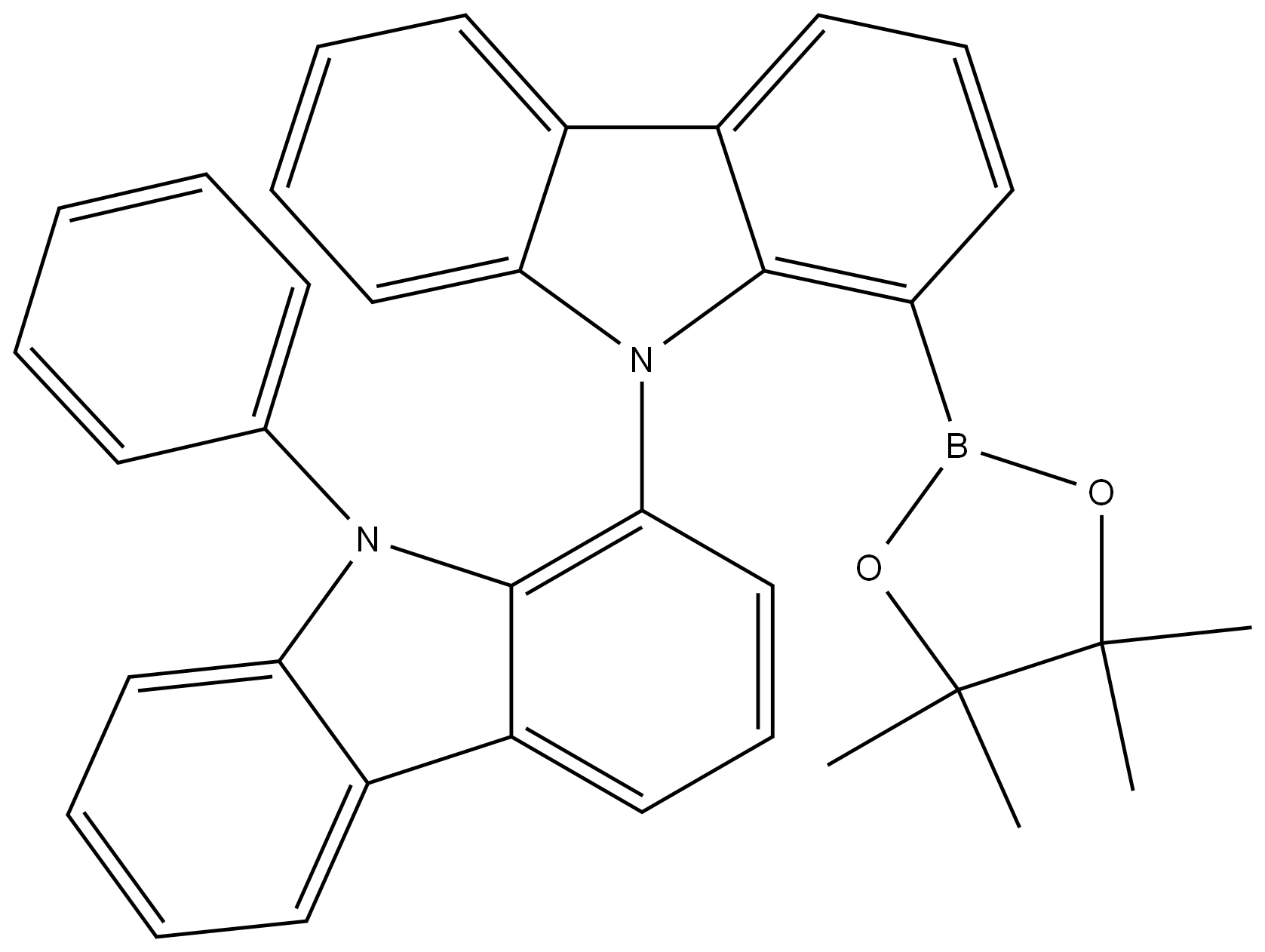 1,9′-Bi-9H-carbazole, 9-phenyl-1′-(4,4,5,5-tetramethyl-1,3,2-dioxaborolan-2-yl)- 结构式