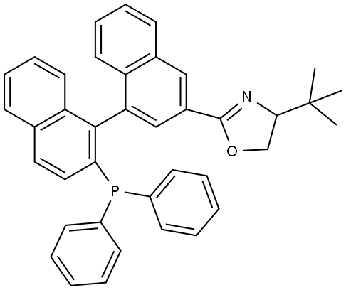 (S)-4-(叔丁基)-2-((R)-2'-(二苯基膦基)-[1,1'-联萘]-3-基)-4,5-二氢恶唑 结构式