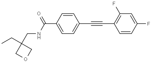 4-((2,4-difluorophenyl)ethynyl)-N-((3-ethyloxetan-3-yl)methyl)benzamide 结构式
