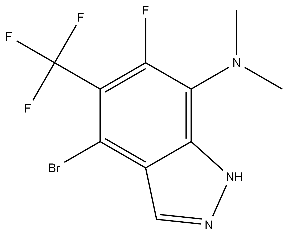 4-bromo-6-fluoro-N,N-dimethyl-5-(trifluoromethyl)-1H-indazol-7-amine 结构式
