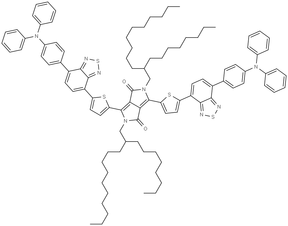 3,6-BIS(5-(7-(4-(DIPHENYLAMINO)PHENYL)BENZO[C][1,2,5]THIADIAZOL-4-YL)THIOPHEN-2-YL)-2,5-BIS(2-OCTYLDODECYL)-2,5-DIHYDROPYRROLO[3,4-C]PYRROLE-1,4-DIONE 结构式