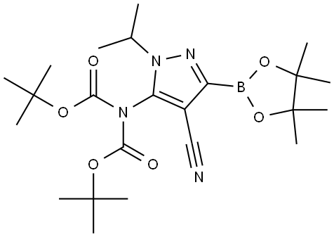 叔丁基(叔丁氧羰基)(4-氰基-1-异丙基-3-(4,4,5,5-四甲基-1,3,2-二氧杂硼烷-2-基)-1H-吡唑-5-基)氨基甲酸酯 结构式