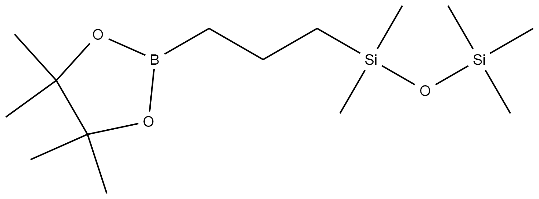 1,3,2-Dioxaborolane, 4,4,5,5-tetramethyl-2-[3-(1,1,3,3,3-pentamethyl-1-disiloxanyl)propyl]- 结构式