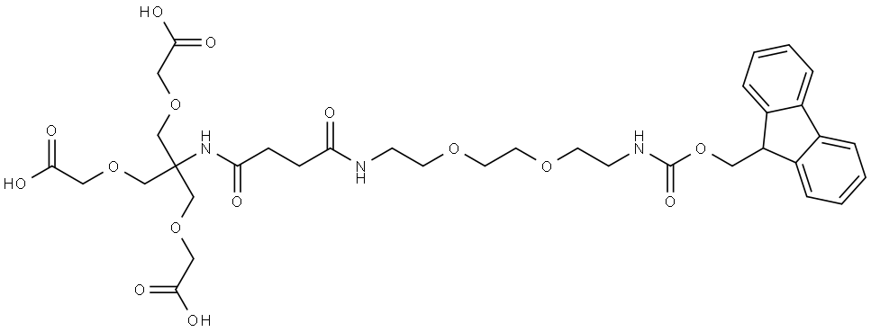 19,19-bis((carboxymethoxy)methyl)-1-(9H-fluoren-9-yl)-3,14,17-trioxo-2,7,10,21-tetraoxa-4,13,18-triazatricosan-23-oic acid 结构式