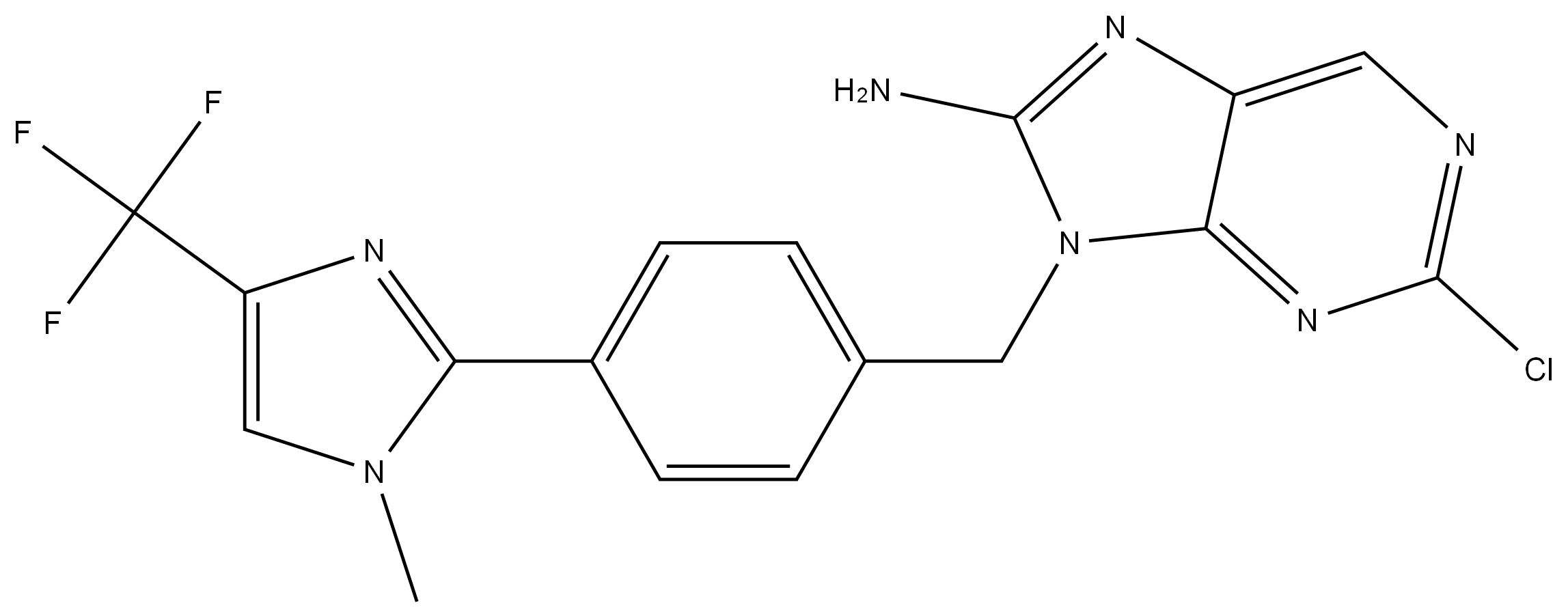 2-chloro-9-(4-(1-methyl-4-(trifluoromethyl)-1H-imidazol-2-yl)benzyl)-7,9-dihydro-8H-purin-8-imine 结构式