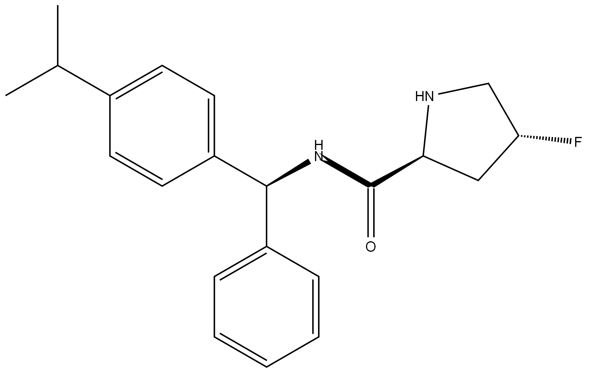 (2S,4R)-4-fluoro-N-((S)-(4-isopropylphenyl)(phenyl)methyl)pyrrolidine-2-carboxamide 结构式