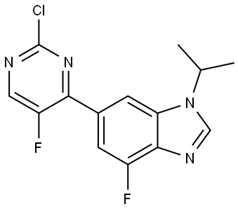 6-(2-chloro-5-fluoropyrimidin-4-yl)-4-fluoro-1-isopropyl-1H-benzo[d]imidazole 结构式