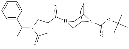 3-[[5-氧代-1-(1-苯基乙基)-3-吡咯烷基]羰基]-3,8-二氮杂二环[3.2.1]辛烷-8-羧酸叔丁酯 结构式