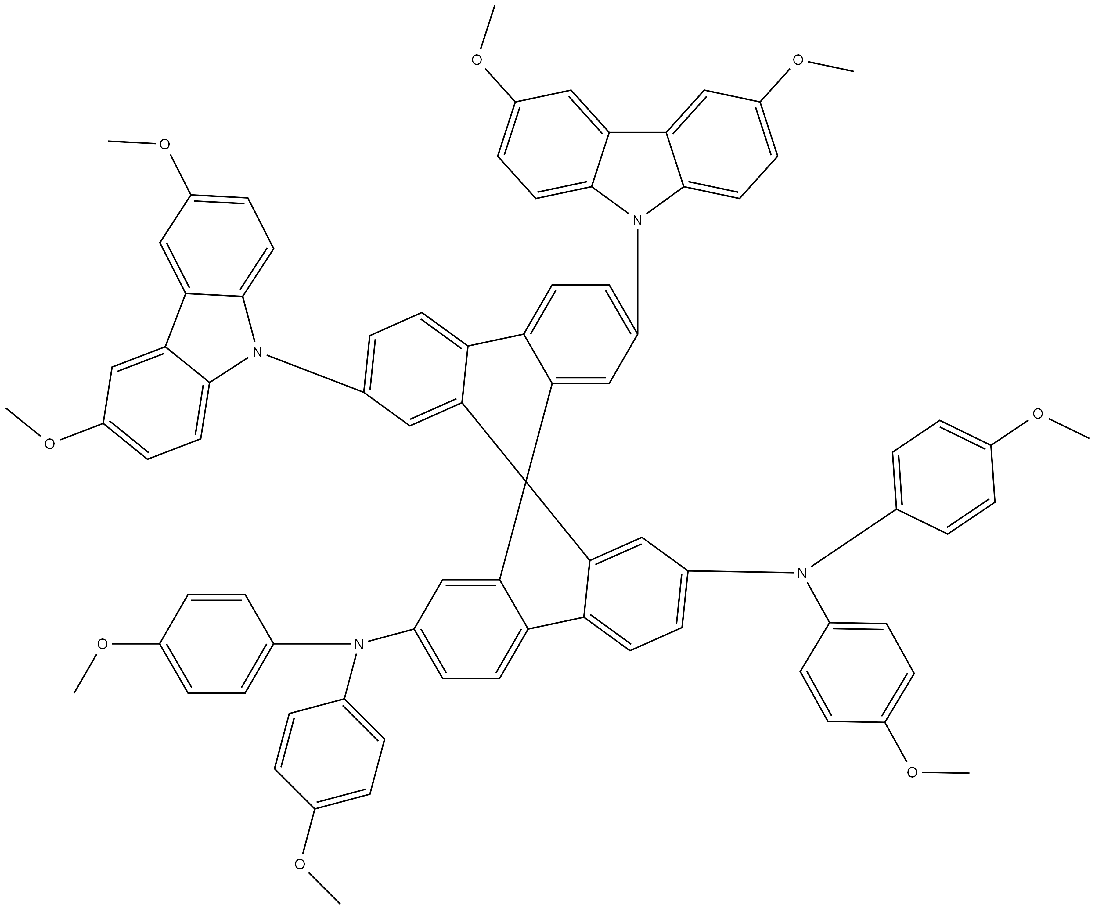 9,9′-Spirobi[9H-fluorene]-2,7-diamine, 2′,7′-bis(3,6-dimethoxy-9H-carbazol-9-yl)-N2,N2,N7,N7-tetrakis(4-methoxyphenyl)- 结构式