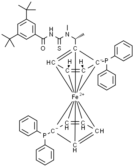 (2R)-1-[(1R)-1-[[[(3,5-二叔丁基)苯甲酰基]氨基]硫氧甲基]甲基氨基]乙基]-1′,2-双(二苯基膦基)二茂铁 结构式